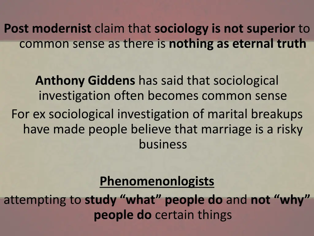 post modernist claim that sociology