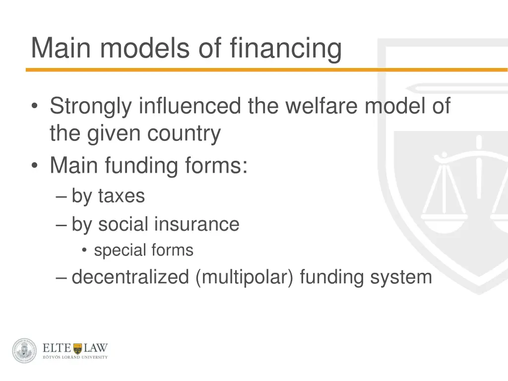 main models of financing