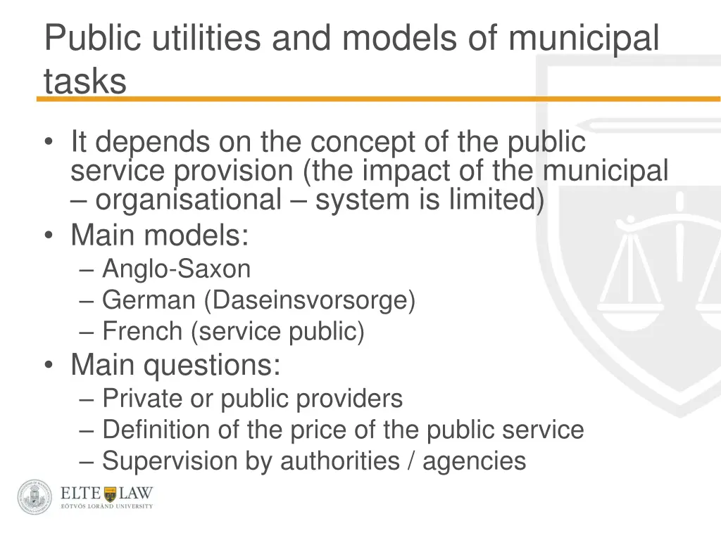 public utilities and models of municipal tasks