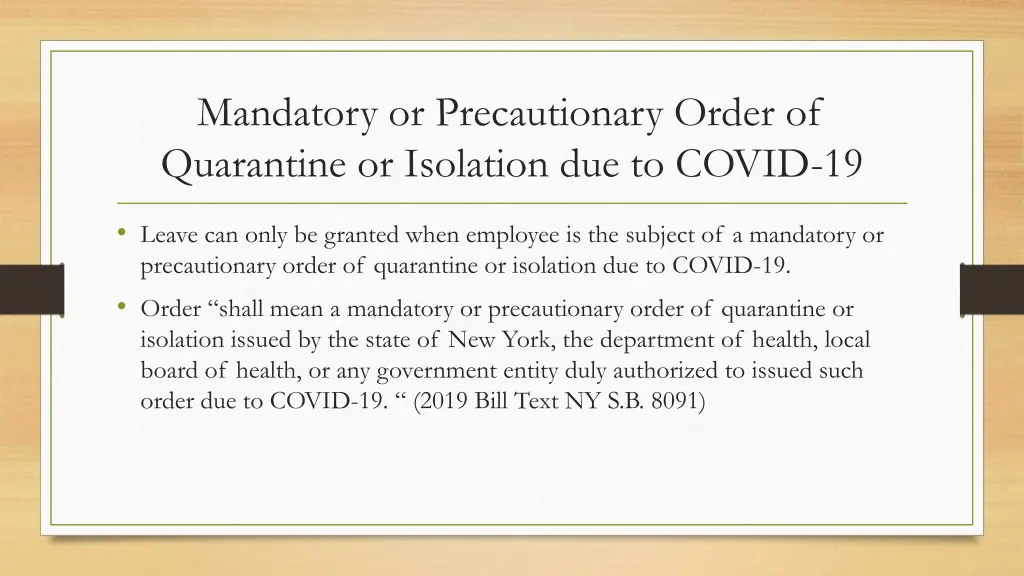 mandatory or precautionary order of quarantine