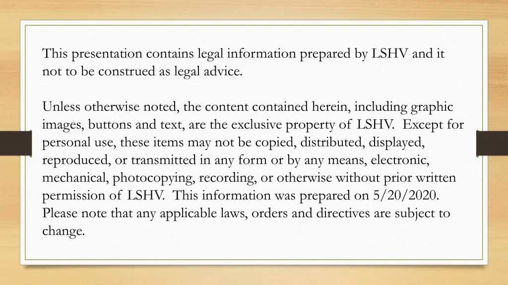 this presentation contains legal information