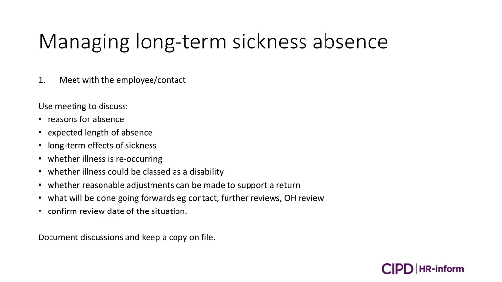 managing long term sickness absence 1