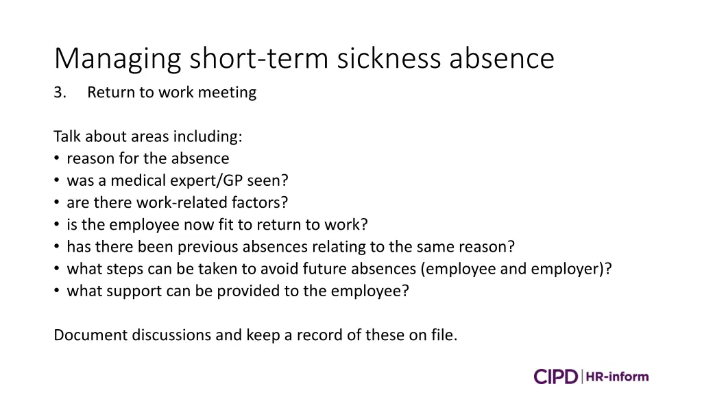 managing short term sickness absence 3 return