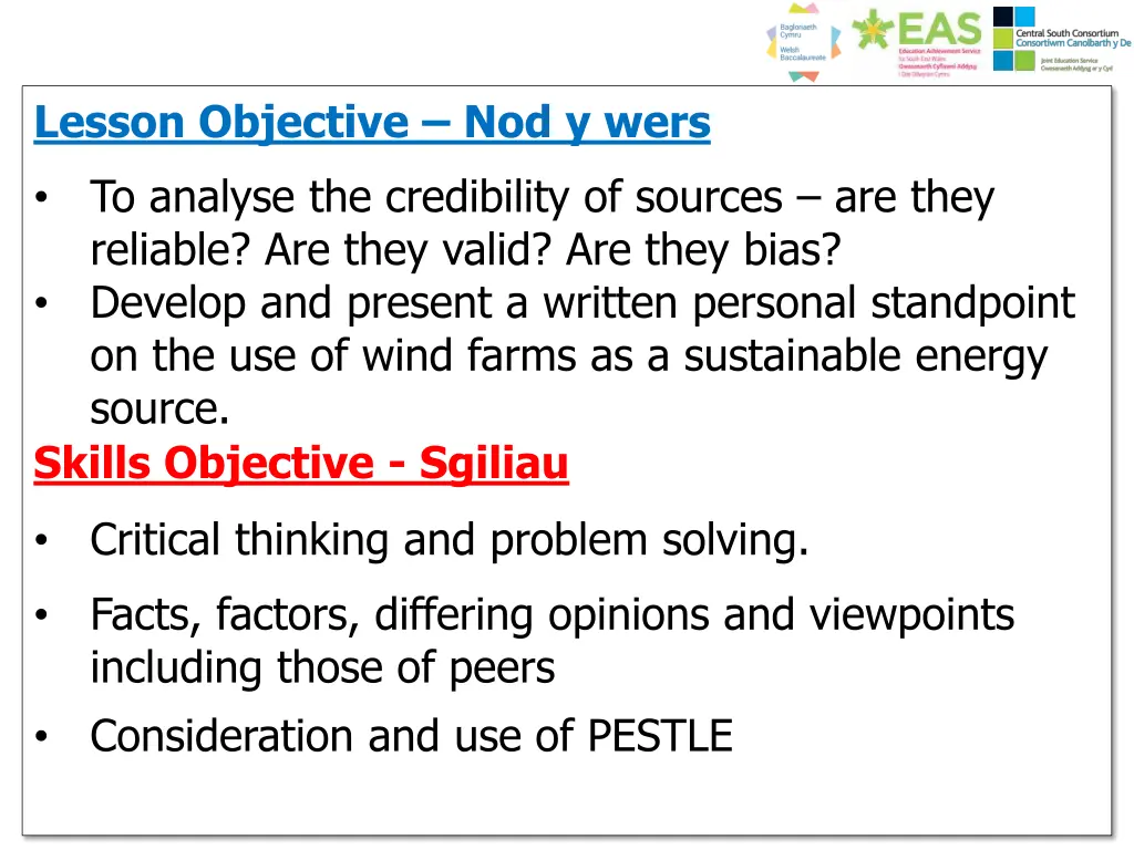 lesson objective nod y wers to analyse