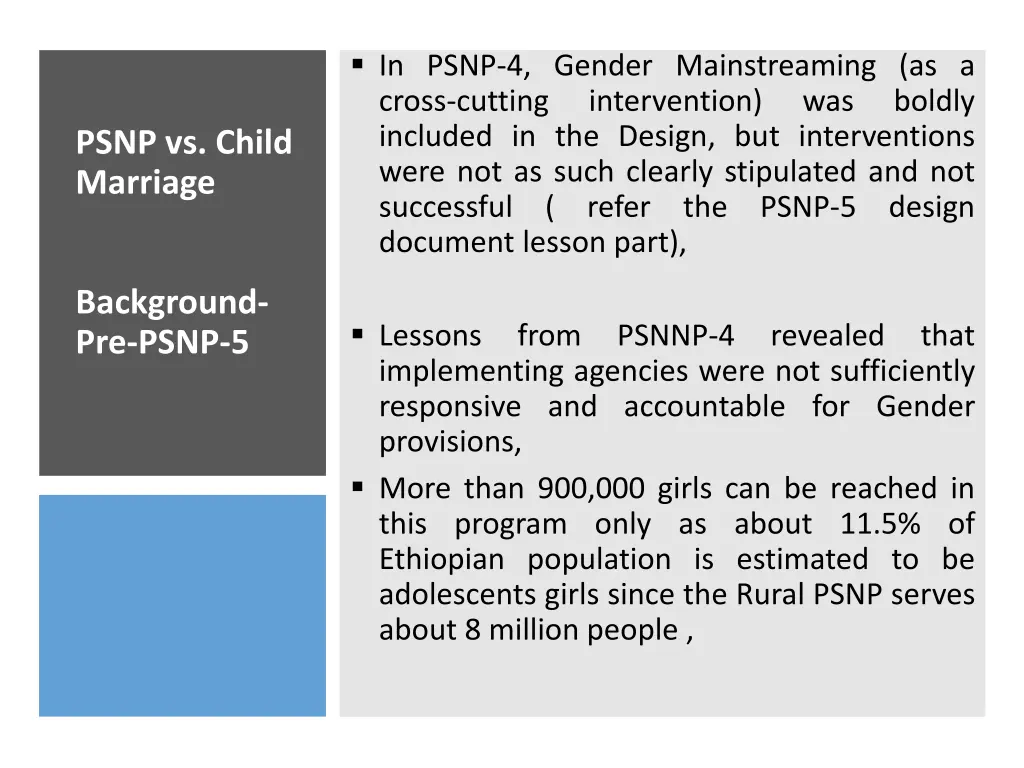 in psnp 4 gender mainstreaming as a cross cutting