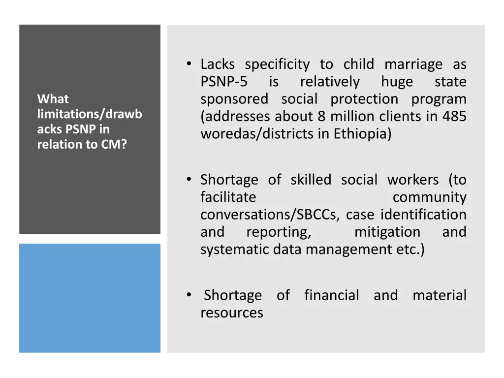 lacks specificity to child marriage as psnp