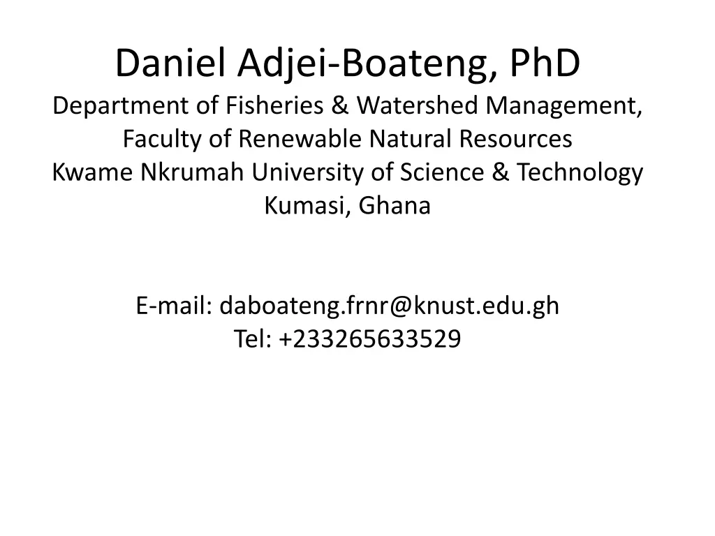 daniel adjei boateng phd department of fisheries