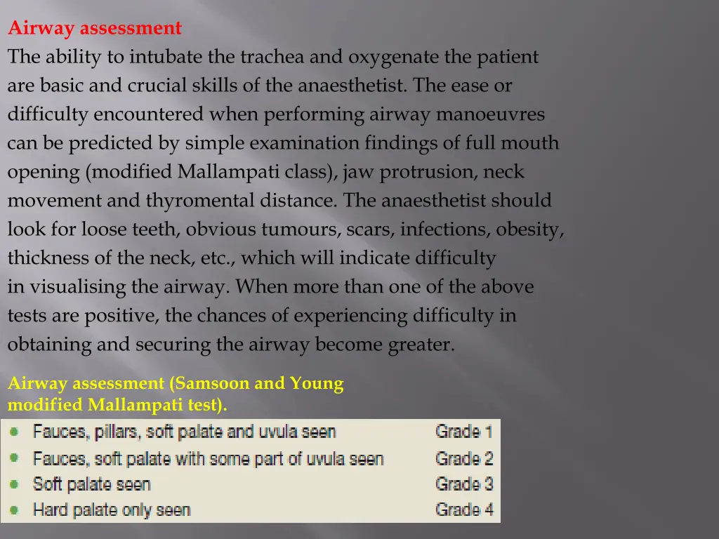 airway assessment the ability to intubate