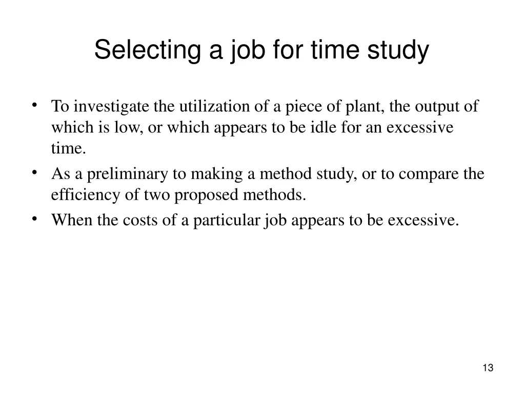 selecting a job for time study 1