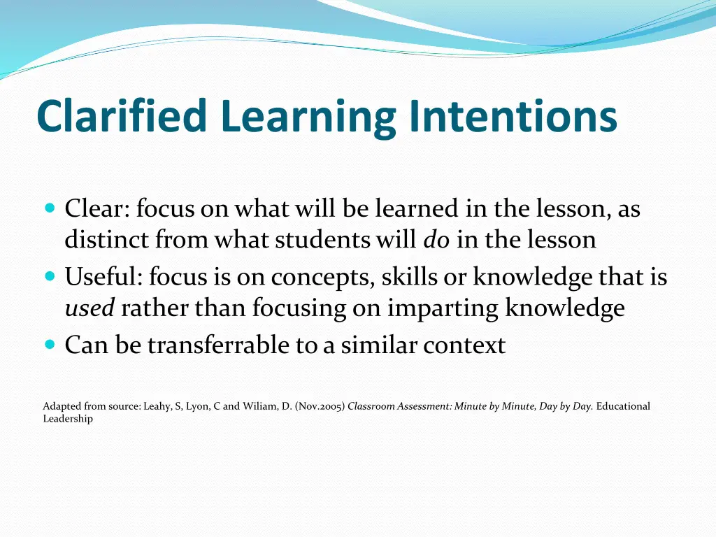 clarified learning intentions