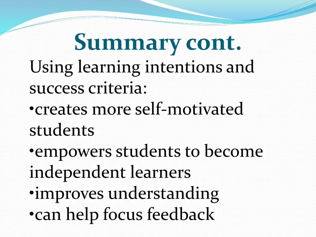 summary cont using learning intentions