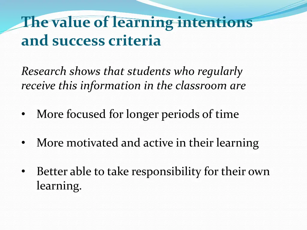 the value of learning intentions and success