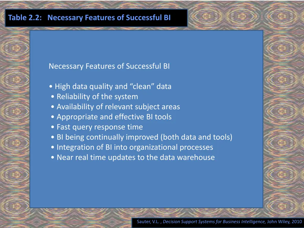 table 2 2 necessary features of successful bi