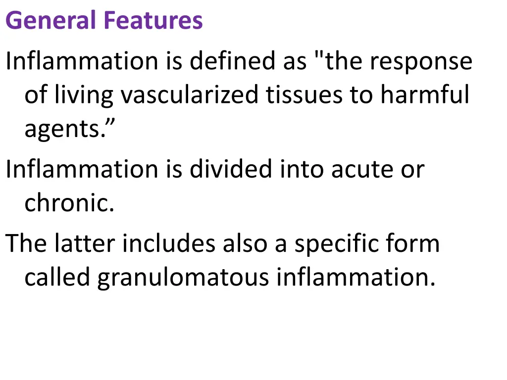 general features inflammation is defined