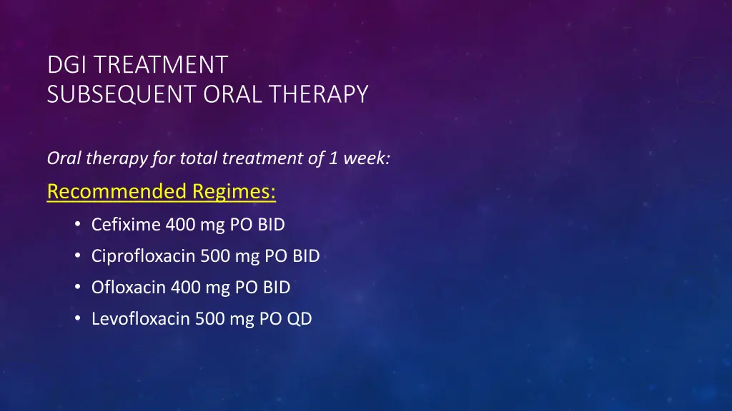 dgi treatment subsequent oral therapy