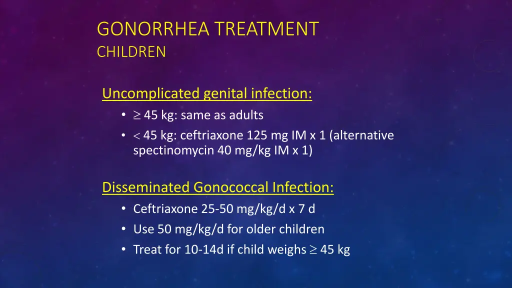 gonorrhea treatment children