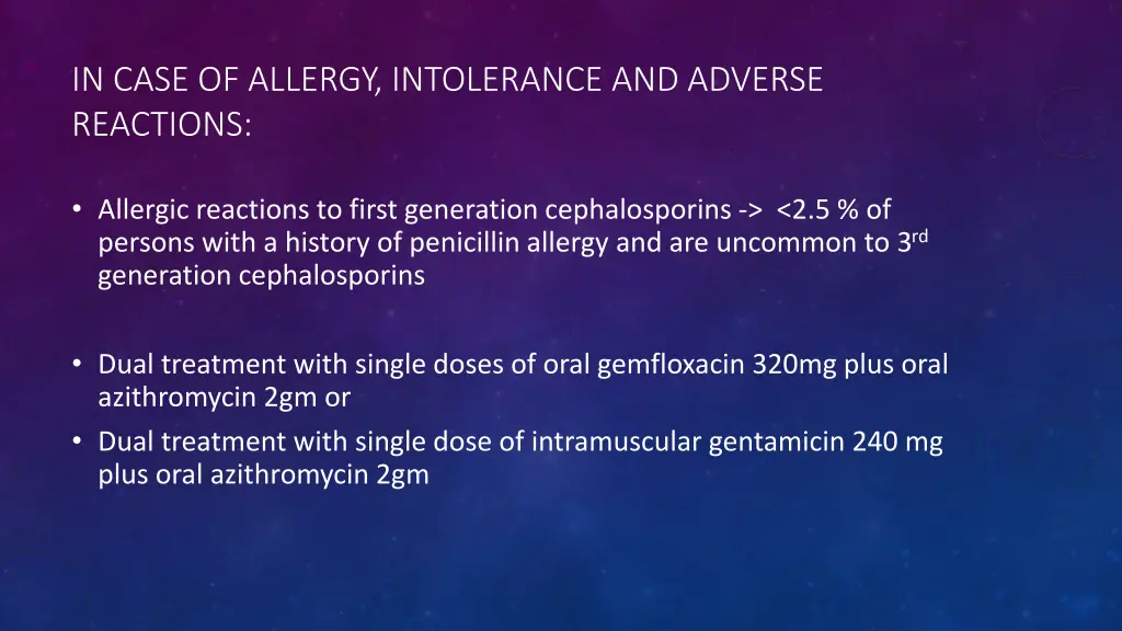 in case of allergy intolerance and adverse