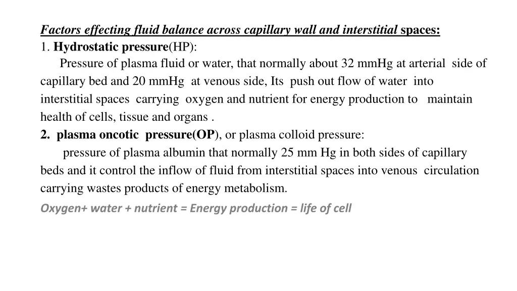 factors effecting fluid balance across capillary