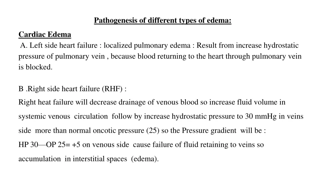 pathogenesis of different types of edema