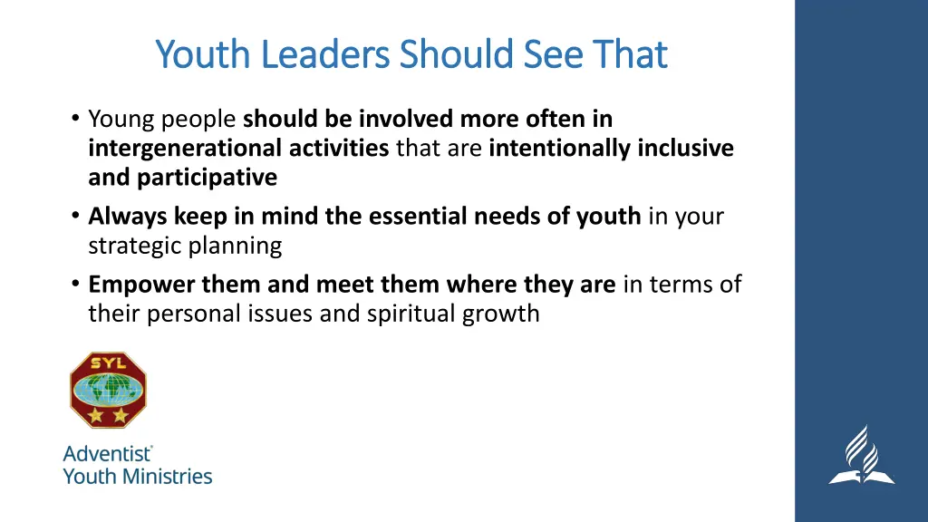 youth leaders should see that youth leaders