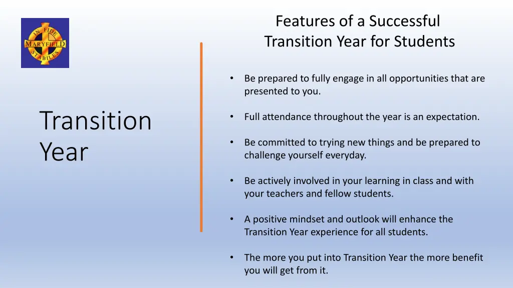 features of a successful transition year