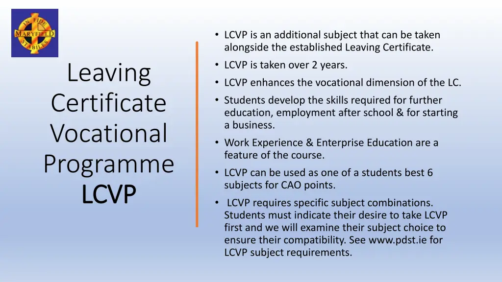 lcvp is an additional subject that can be taken