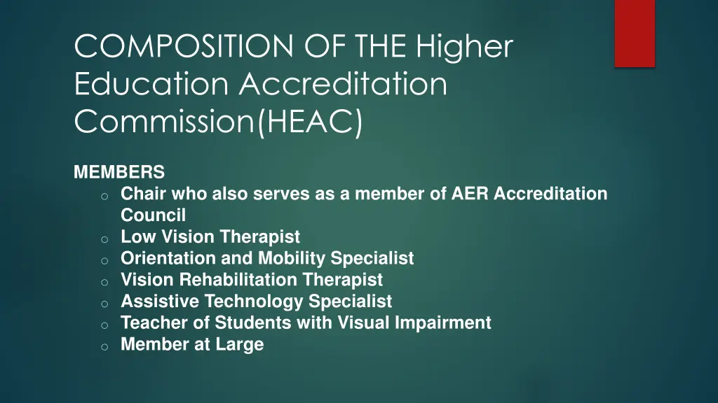 composition of the higher education accreditation