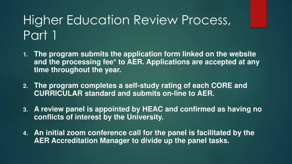 higher education review process part 1