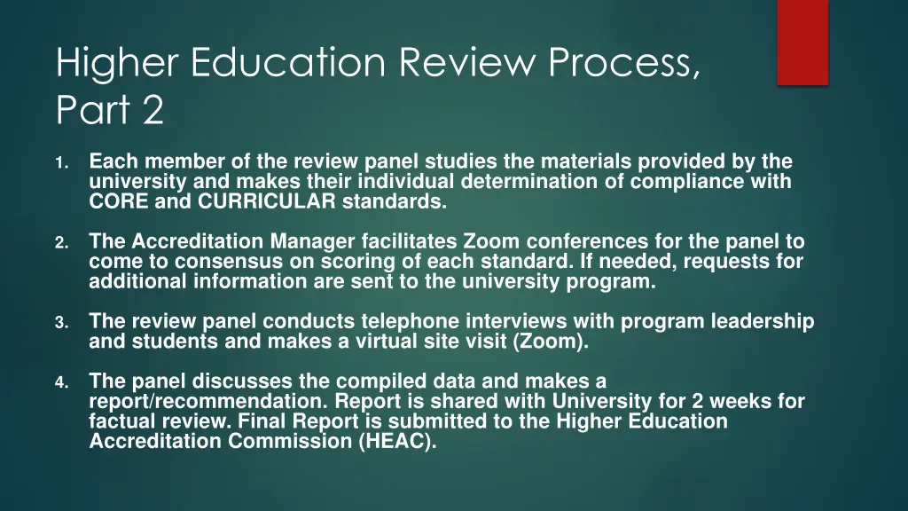 higher education review process part 2