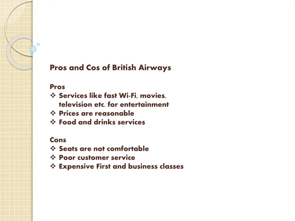 pros and cos of british airways