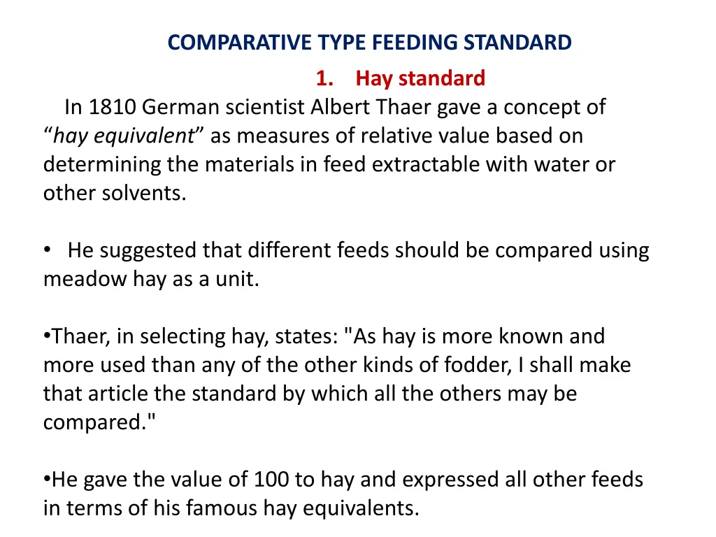 comparative type feeding standard