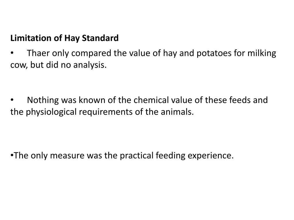 limitation of hay standard thaer only compared