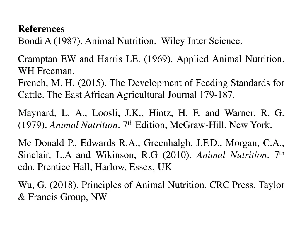 references bondi a 1987 animal nutrition wiley