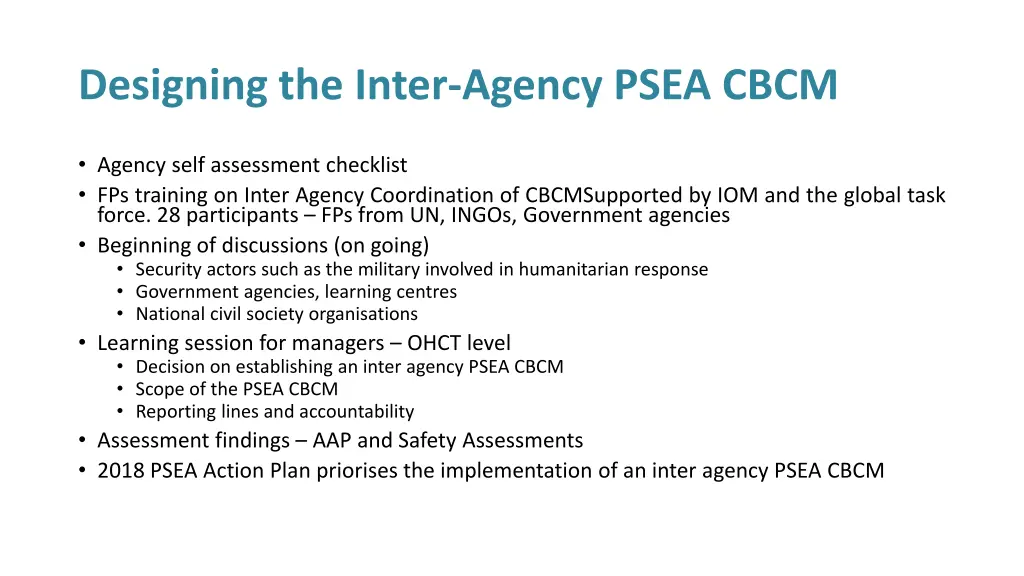 designing the inter agency psea cbcm