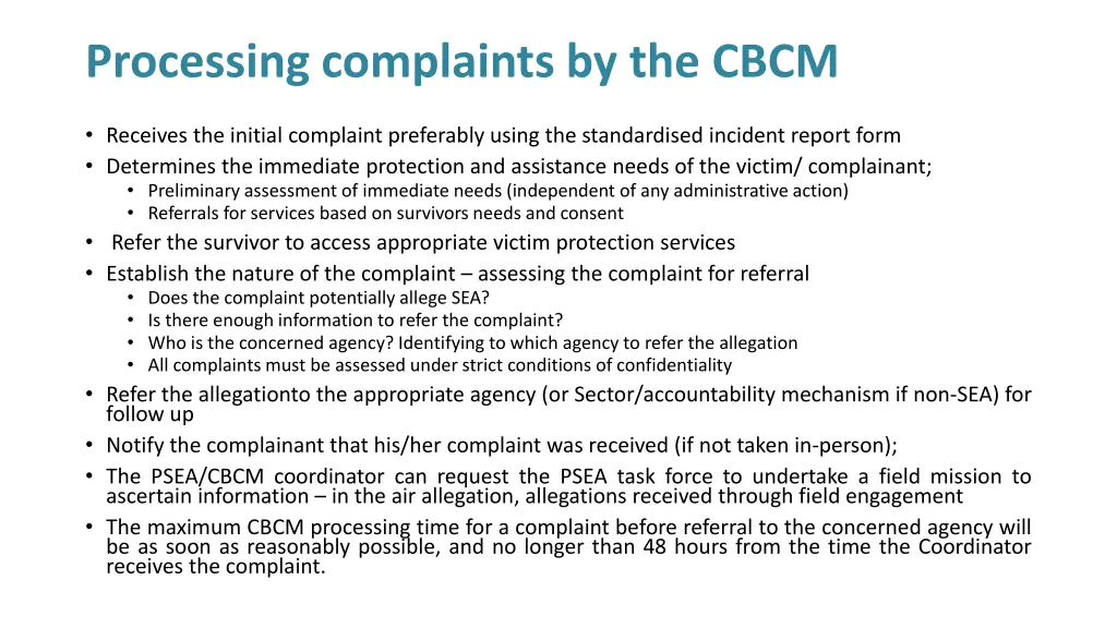 processing complaints by the cbcm