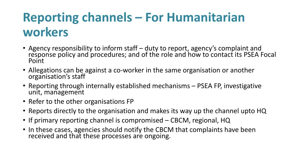 reporting channels for humanitarian workers