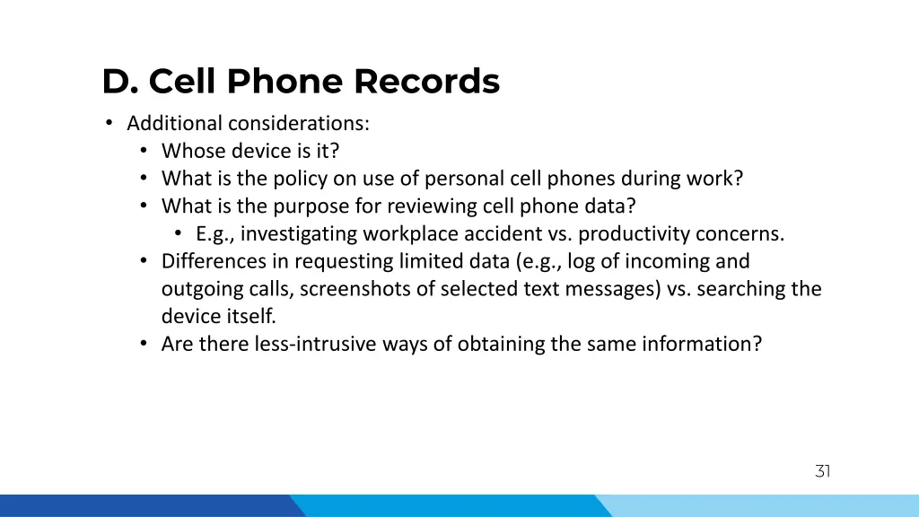 d cell phone records additional considerations