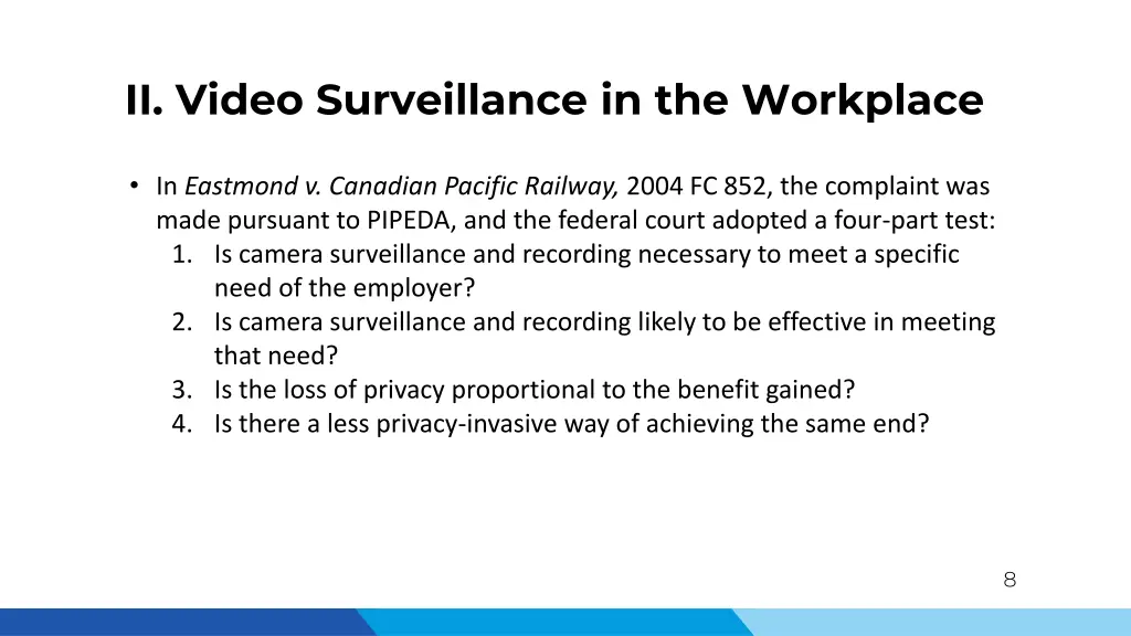 ii video surveillance in the workplace