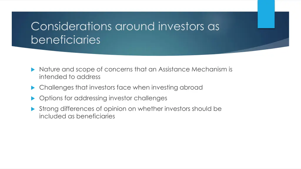 considerations around investors as beneficiaries