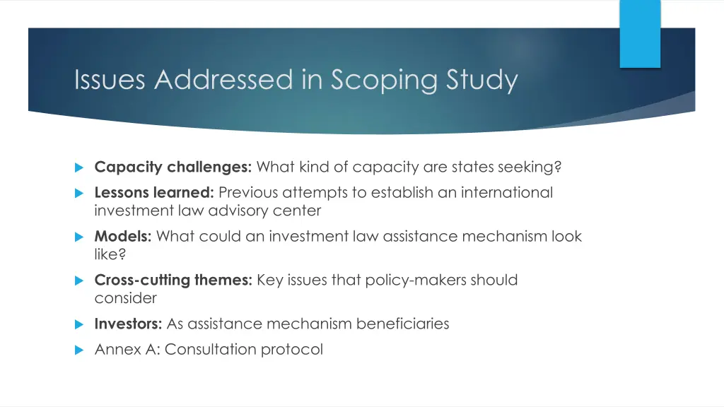 issues addressed in scoping study