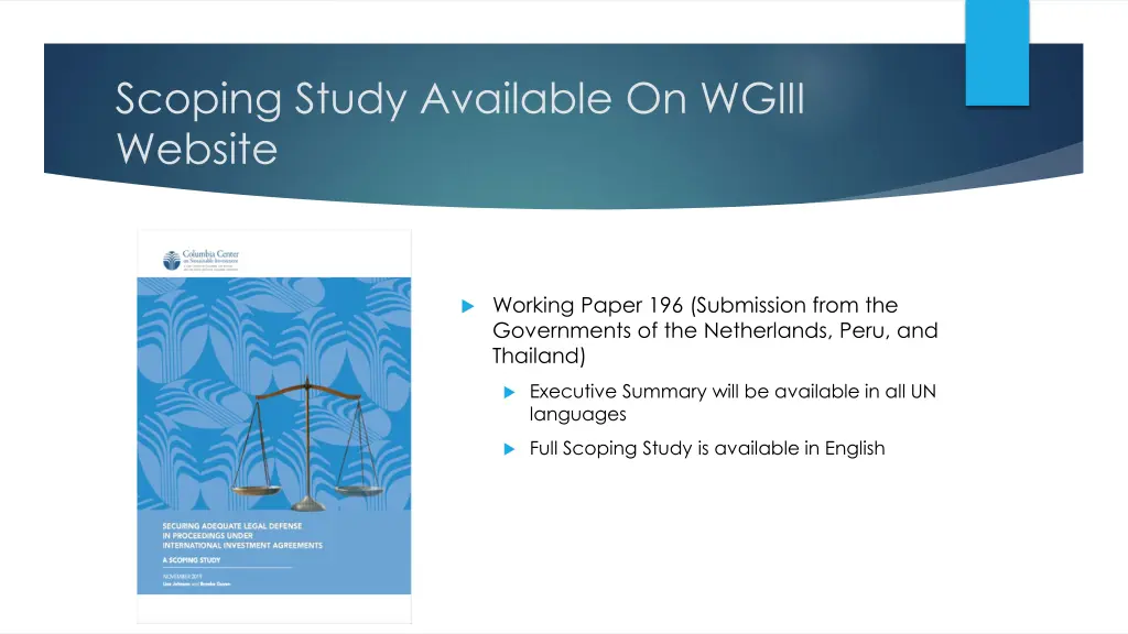 scoping study available on wgiii website