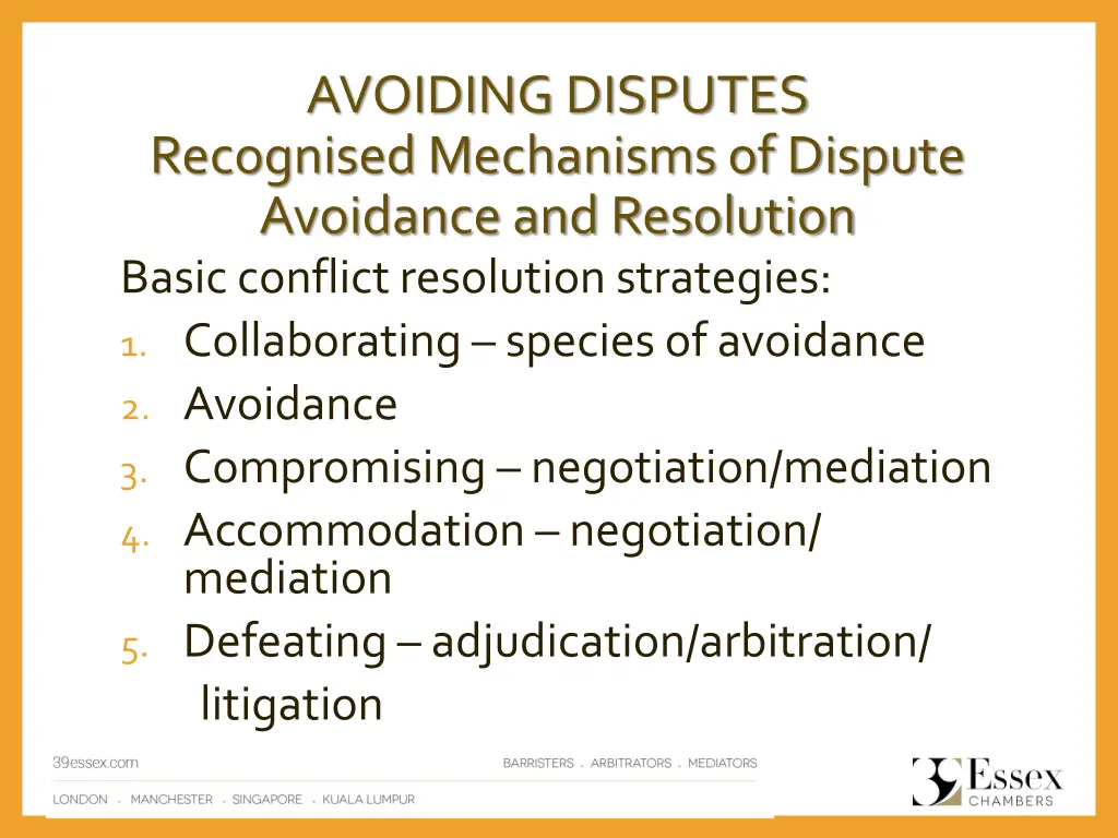 avoiding disputes recognised mechanisms