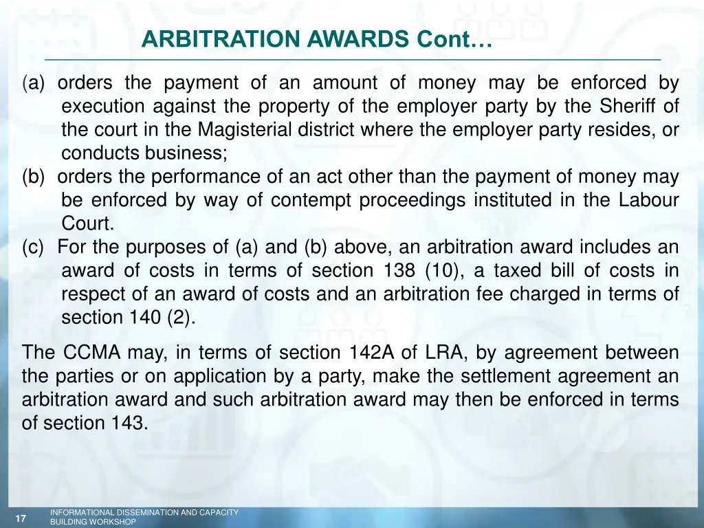 arbitration awards cont