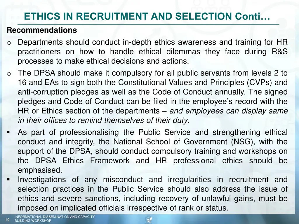 ethics in recruitment and selection conti