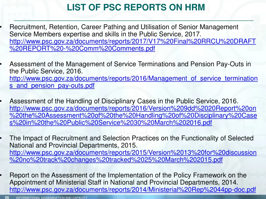 list of psc reports on hrm 2