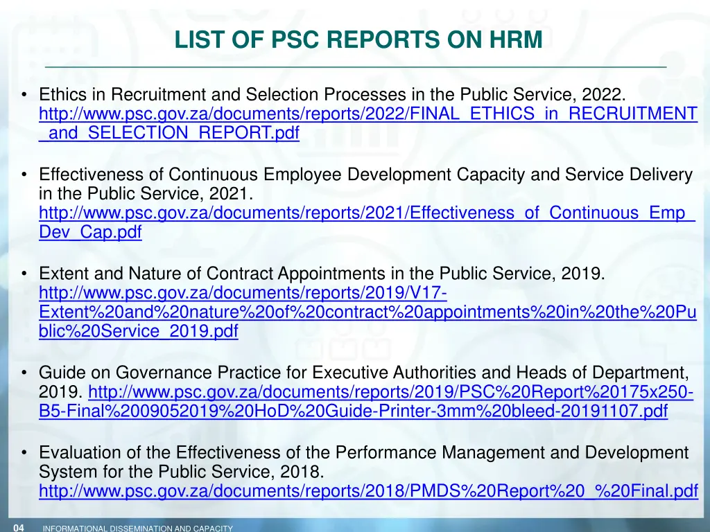 list of psc reports on hrm