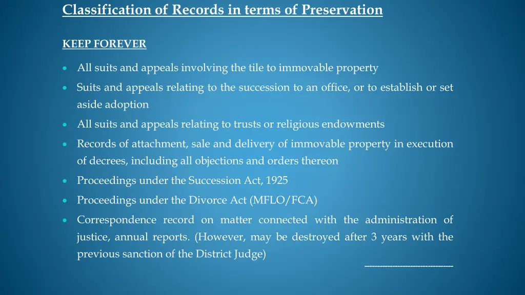 classification of records in terms of preservation