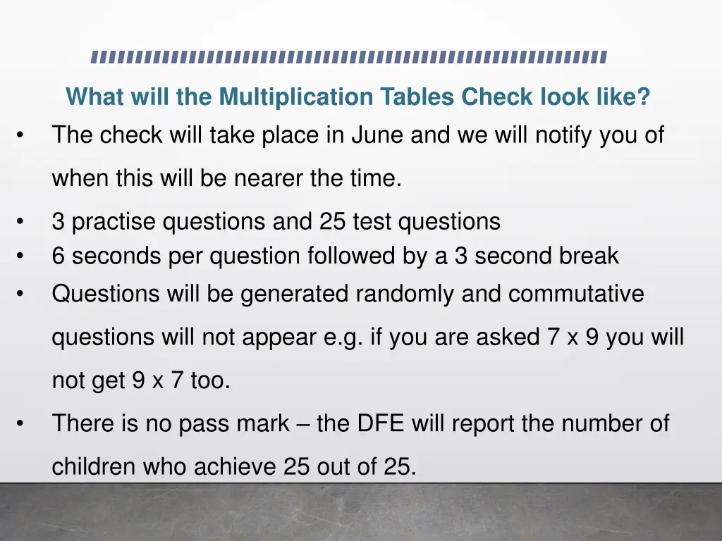 what will the multiplication tables check look