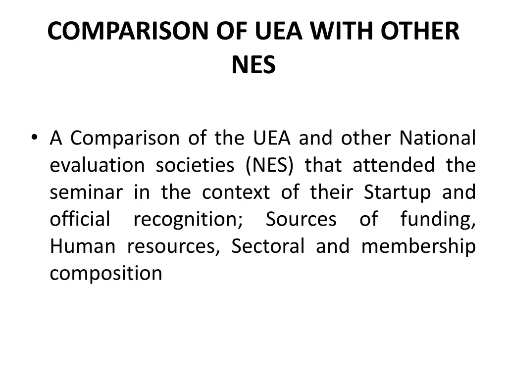 comparison of uea with other nes