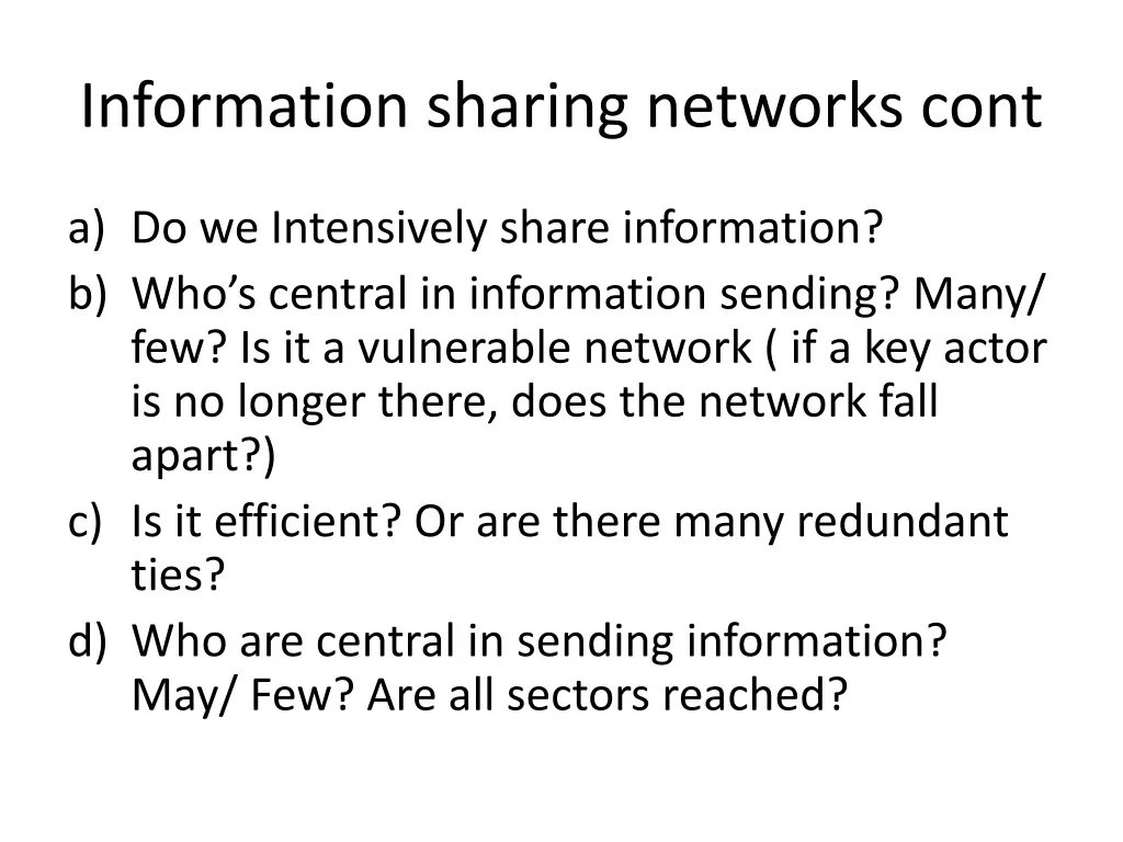 information sharing networks cont